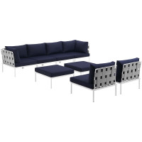 Modway EEI-2624-WHI-NAV-SET Harmony 8 Piece Outdoor Patio Aluminum Sectional Sofa Set