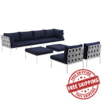 Modway EEI-2624-WHI-NAV-SET Harmony 8 Piece Outdoor Patio Aluminum Sectional Sofa Set