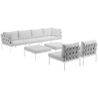 Modway EEI-2624-WHI-WHI-SET Harmony 8 Piece Outdoor Patio Aluminum Sectional Sofa Set