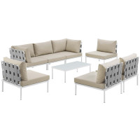 Modway EEI-2625-WHI-BEI-SET Harmony 8 Piece Outdoor Patio Aluminum Sectional Sofa Set