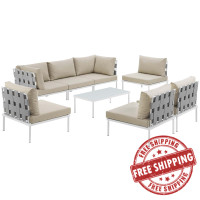Modway EEI-2625-WHI-BEI-SET Harmony 8 Piece Outdoor Patio Aluminum Sectional Sofa Set