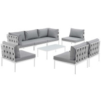 Modway EEI-2625-WHI-GRY-SET Harmony 8 Piece Outdoor Patio Aluminum Sectional Sofa Set