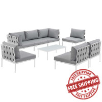 Modway EEI-2625-WHI-GRY-SET Harmony 8 Piece Outdoor Patio Aluminum Sectional Sofa Set