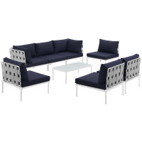Modway EEI-2625-WHI-NAV-SET Harmony 8 Piece Outdoor Patio Aluminum Sectional Sofa Set