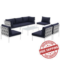 Modway EEI-2625-WHI-NAV-SET Harmony 8 Piece Outdoor Patio Aluminum Sectional Sofa Set