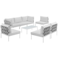 Modway EEI-2625-WHI-WHI-SET Harmony 8 Piece Outdoor Patio Aluminum Sectional Sofa Set