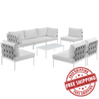 Modway EEI-2625-WHI-WHI-SET Harmony 8 Piece Outdoor Patio Aluminum Sectional Sofa Set