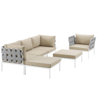 Modway EEI-2626-WHI-BEI-SET Harmony 6 Piece Outdoor Patio Aluminum Sectional Sofa Set
