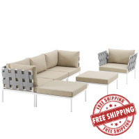Modway EEI-2626-WHI-BEI-SET Harmony 6 Piece Outdoor Patio Aluminum Sectional Sofa Set