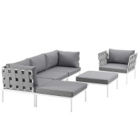 Modway EEI-2626-WHI-GRY-SET Harmony 6 Piece Outdoor Patio Aluminum Sectional Sofa Set