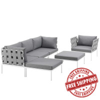 Modway EEI-2626-WHI-GRY-SET Harmony 6 Piece Outdoor Patio Aluminum Sectional Sofa Set