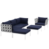 Modway EEI-2626-WHI-NAV-SET Harmony 6 Piece Outdoor Patio Aluminum Sectional Sofa Set