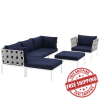 Modway EEI-2626-WHI-NAV-SET Harmony 6 Piece Outdoor Patio Aluminum Sectional Sofa Set