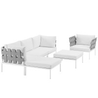 Modway EEI-2626-WHI-WHI-SET Harmony 6 Piece Outdoor Patio Aluminum Sectional Sofa Set