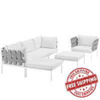 Modway EEI-2626-WHI-WHI-SET Harmony 6 Piece Outdoor Patio Aluminum Sectional Sofa Set