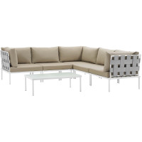 Modway EEI-2627-WHI-BEI-SET Harmony 6 Piece Outdoor Patio Aluminum Sectional Sofa Set