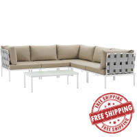 Modway EEI-2627-WHI-BEI-SET Harmony 6 Piece Outdoor Patio Aluminum Sectional Sofa Set