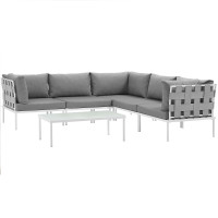 Modway EEI-2627-WHI-GRY-SET Harmony 6 Piece Outdoor Patio Aluminum Sectional Sofa Set