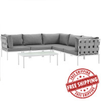Modway EEI-2627-WHI-GRY-SET Harmony 6 Piece Outdoor Patio Aluminum Sectional Sofa Set