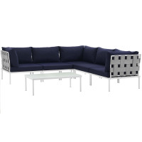 Modway EEI-2627-WHI-NAV-SET Harmony 6 Piece Outdoor Patio Aluminum Sectional Sofa Set