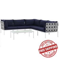 Modway EEI-2627-WHI-NAV-SET Harmony 6 Piece Outdoor Patio Aluminum Sectional Sofa Set