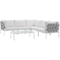 Modway EEI-2627-WHI-WHI-SET Harmony 6 Piece Outdoor Patio Aluminum Sectional Sofa Set