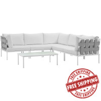Modway EEI-2627-WHI-WHI-SET Harmony 6 Piece Outdoor Patio Aluminum Sectional Sofa Set