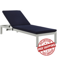 Modway EEI-2660-SLV-NAV Shore Outdoor Patio Aluminum Chaise with Cushions in Silver Navy
