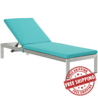 Modway EEI-2660-SLV-TRQ Shore Outdoor Patio Aluminum Chaise with Cushions in Silver Turquoise