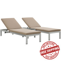 Modway EEI-2736-SLV-MOC-SET Shore 3 Piece Outdoor Patio Aluminum Chaise with Cushions