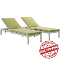Modway EEI-2736-SLV-PER-SET Shore 3 Piece Outdoor Patio Aluminum Chaise with Cushions