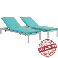 Modway EEI-2736-SLV-TRQ-SET Shore 3 Piece Outdoor Patio Aluminum Chaise with Cushions