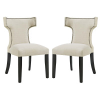 Modway EEI-2741-BEI-SET Curve Set of 2 Fabric Dining Side Chair in Beige
