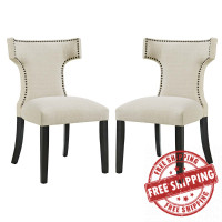 Modway EEI-2741-BEI-SET Curve Set of 2 Fabric Dining Side Chair in Beige