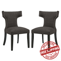 Modway EEI-2741-BRN-SET Curve Set of 2 Fabric Dining Side Chair in Brown