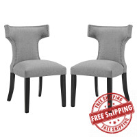 Modway EEI-2741-LGR-SET Curve Set of 2 Fabric Dining Side Chair in Light Gray