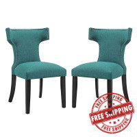 Modway EEI-2741-TEA-SET Curve Set of 2 Fabric Dining Side Chair in Teal