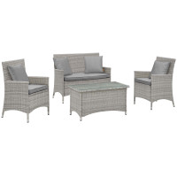 Modway EEI-2763-LGR-GRY Bridge 4 Piece Outdoor Patio Patio Conversation Set with Pillow Set Light Gray Gray