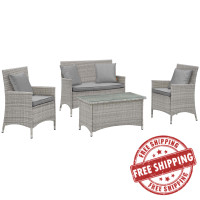 Modway EEI-2763-LGR-GRY Bridge 4 Piece Outdoor Patio Patio Conversation Set with Pillow Set Light Gray Gray