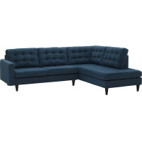 Modway EEI-2797-AZU Empress 2 Piece Upholstered Fabric Right Facing Bumper Sectional