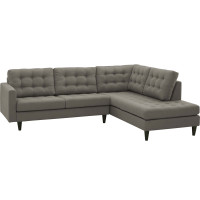 Modway EEI-2797-GRA Empress 2 Piece Upholstered Fabric Right Facing Bumper Sectional