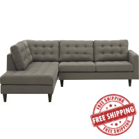 Modway EEI-2798-GRA Empress 2 Piece Upholstered Fabric Left Facing Bumper Sectional