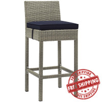 Modway EEI-2800-LGR-NAV Conduit Outdoor Patio Wicker Rattan Bar Stool