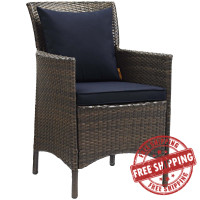 Modway EEI-2801-BRN-NAV Conduit Outdoor Patio Wicker Rattan Dining Armchair