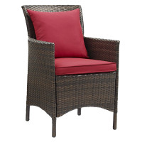 Modway EEI-2801-BRN-RED Conduit Outdoor Patio Wicker Rattan Dining Armchair