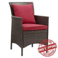 Modway EEI-2801-BRN-RED Conduit Outdoor Patio Wicker Rattan Dining Armchair