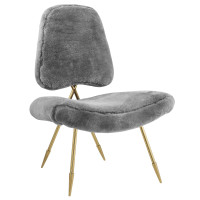 Modway EEI-2810-GRY Ponder Upholstered Sheepskin Fur Lounge Chair