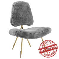 Modway EEI-2810-GRY Ponder Upholstered Sheepskin Fur Lounge Chair