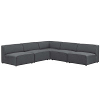 Modway EEI-2839-GRY Mingle 5 Piece Upholstered Fabric Armless Sectional Sofa Set