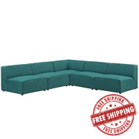 Modway EEI-2839-TEA Mingle 5 Piece Upholstered Fabric Armless Sectional Sofa Set